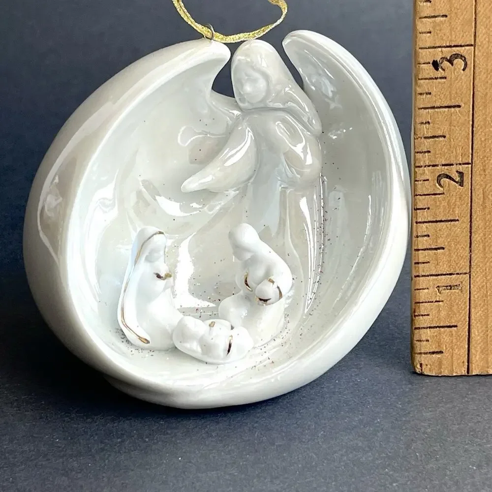AppleTree Design Porcelain Nativity Ornament White Luster Angel Gold Christmas